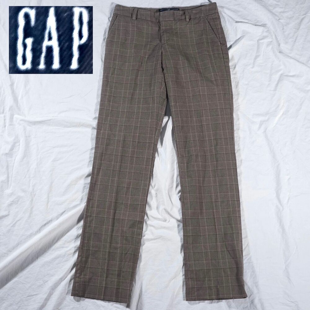 Gap Stretch Glen Plaid Straight Pants Brown Women's Size 1